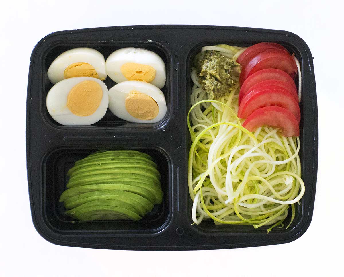 healthy meals - eggs zucchini noodles and avocado