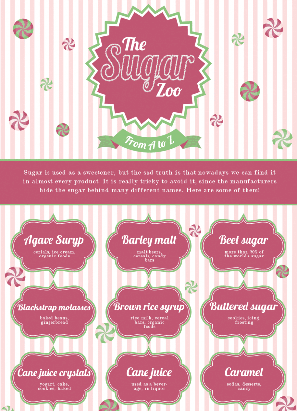 infographic for giving up sugar-the sugar zoo-names for sugar